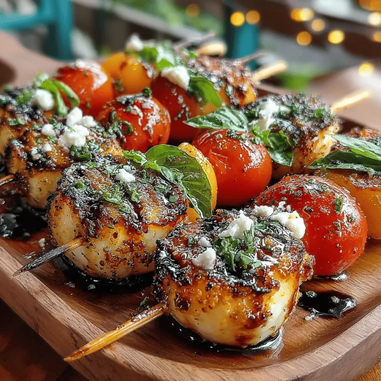 When preparing your Grilled Peach Caprese Skewers, the arrangement of ingredients on the skewers plays a crucial role in both flavor and presentation. For optimal flavor distribution, it's recommended to use one of each of the following ingredients per skewer: one half of a peach, one cherry tomato, and one mozzarella ball. This combination ensures a balanced taste experience in every bite.