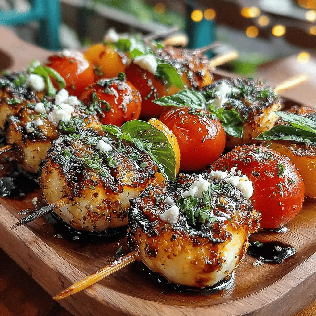 When preparing your Grilled Peach Caprese Skewers, the arrangement of ingredients on the skewers plays a crucial role in both flavor and presentation. For optimal flavor distribution, it's recommended to use one of each of the following ingredients per skewer: one half of a peach, one cherry tomato, and one mozzarella ball. This combination ensures a balanced taste experience in every bite.