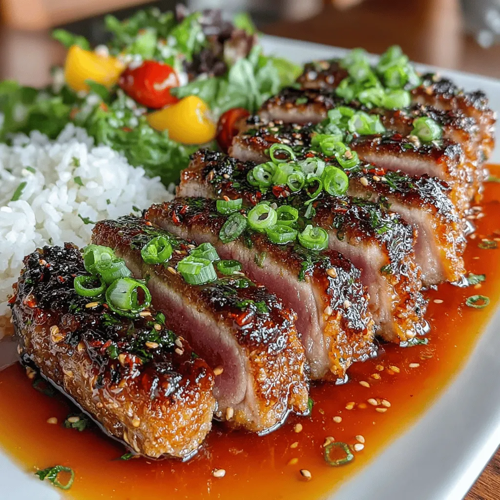 Mango Glazed Tuna is a dish that beautifully marries the rich, meaty texture of tuna with the vibrant sweetness of mango, creating a culinary experience that is both refreshing and indulgent. This recipe not only dazzles the palate but also offers an appealing visual presentation, making it an ideal choice for dinner parties or a simple weeknight meal. The fusion of flavors in the mango glaze elevates the tuna, transforming a straightforward protein into a gourmet delight.