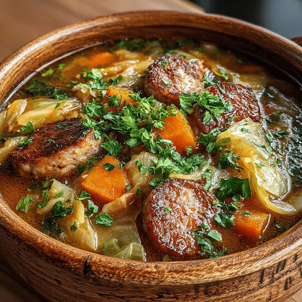 To prepare this Hearty Sausage White Bean Cabbage Stew, you’ll need some simple yet flavorful ingredients. Here’s what you’ll gather from your kitchen: