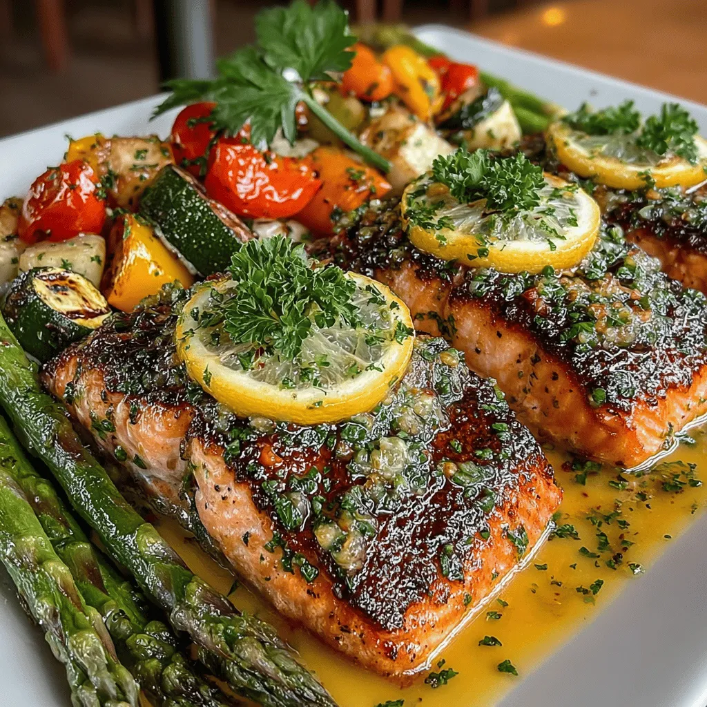 When it comes to preparing a meal that is both delicious and nutritious, Zesty Lemon Butter Salmon with Colorful Roasted Veggies stands out as a prime choice. This recipe marries the rich, buttery flavors of salmon with the bright, zesty notes of lemon and garlic, resulting in a dish that is not only a feast for the eyes but also a delight for the palate. Whether you're looking for an easy weeknight dinner or a dish that can impress at a special gathering, this recipe delivers simplicity without compromising on taste.