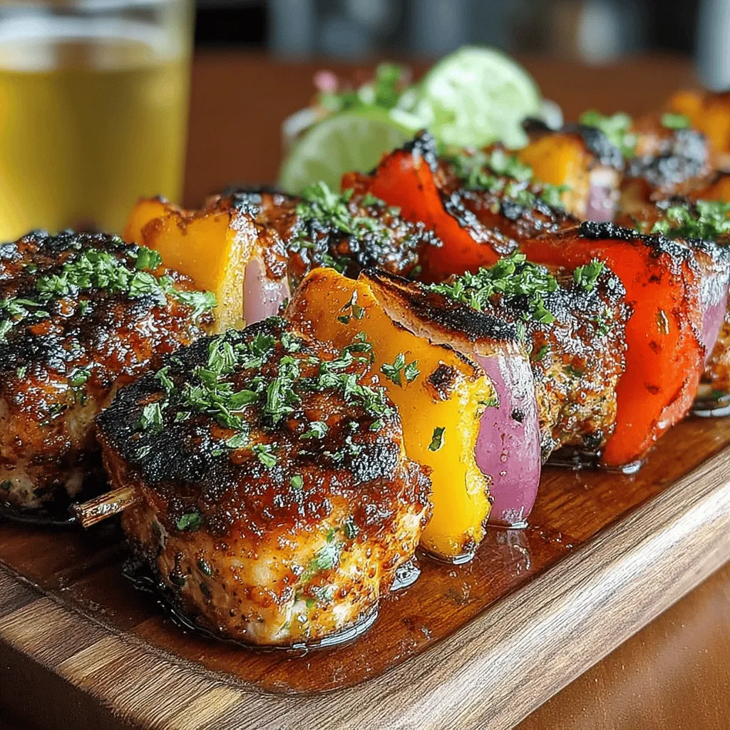 If you're looking for a dish that perfectly balances sweet and savory flavors while showcasing the versatility of chicken, look no further than Sweet & Smoky Honey BBQ Chicken Skewers. This delightful recipe is sure to become a favorite at family dinners, barbecues, and parties, as it combines the ease of preparation with an unforgettable taste that will tantalize your taste buds. With tender pieces of chicken marinated in a rich blend of ingredients and grilled to perfection, these skewers are not only a feast for the palate but also visually appealing, making them an excellent choice for any gathering.