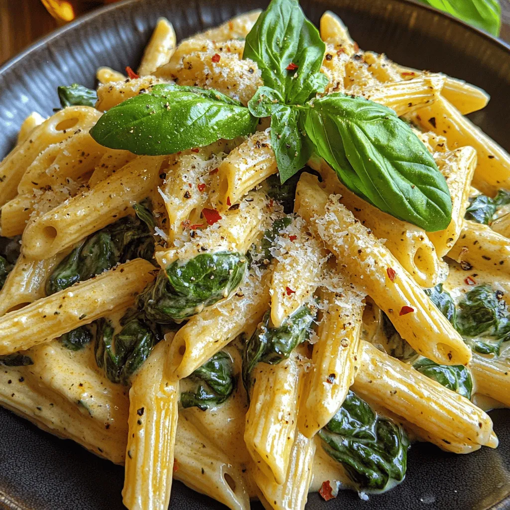 Discover the delightful blend of flavors in our Creamy Garlic Spinach Penne, a pasta dish that perfectly marries the richness of cream with the freshness of spinach, all elevated by the aromatic touch of garlic. This recipe not only offers a satisfying meal but also embodies the simplicity of Italian cuisine, making it an ideal choice for both weeknight dinners and special occasions. With its creamy texture and vibrant flavors, this dish is sure to impress family and friends alike.