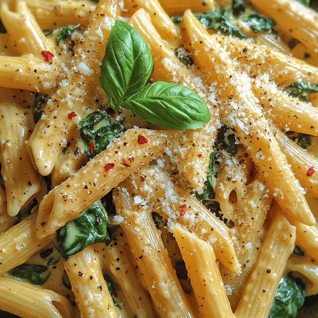 Discover the delightful blend of flavors in our Creamy Garlic Spinach Penne, a pasta dish that perfectly marries the richness of cream with the freshness of spinach, all elevated by the aromatic touch of garlic. This recipe not only offers a satisfying meal but also embodies the simplicity of Italian cuisine, making it an ideal choice for both weeknight dinners and special occasions. With its creamy texture and vibrant flavors, this dish is sure to impress family and friends alike.