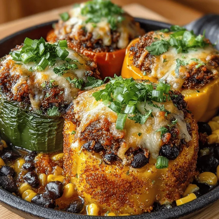 Cheesy Corn-Stuffed Peppers are a delightful dish that combines nutrition and flavor in a visually stunning presentation. This recipe stands out for its versatility, allowing home cooks to adapt it to their preferences while enjoying a balance of textures and tastes. The vibrant colors of bell peppers not only make for an appealing dish but also serve as a nutritious vessel for a hearty filling. The creamy cheese mingles beautifully with the sweetness of corn and the earthiness of black beans, creating a satisfying meal that can be enjoyed for lunch, dinner, or even as a party appetizer.