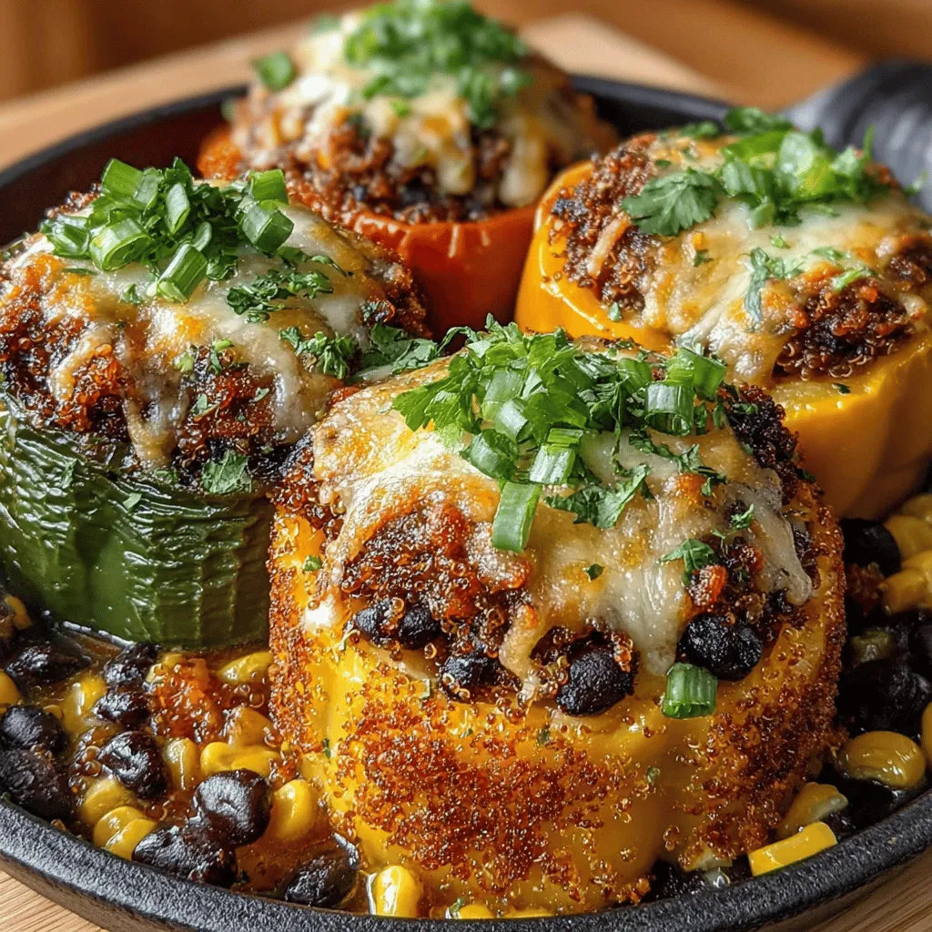 Cheesy Corn-Stuffed Peppers are a delightful dish that combines nutrition and flavor in a visually stunning presentation. This recipe stands out for its versatility, allowing home cooks to adapt it to their preferences while enjoying a balance of textures and tastes. The vibrant colors of bell peppers not only make for an appealing dish but also serve as a nutritious vessel for a hearty filling. The creamy cheese mingles beautifully with the sweetness of corn and the earthiness of black beans, creating a satisfying meal that can be enjoyed for lunch, dinner, or even as a party appetizer.