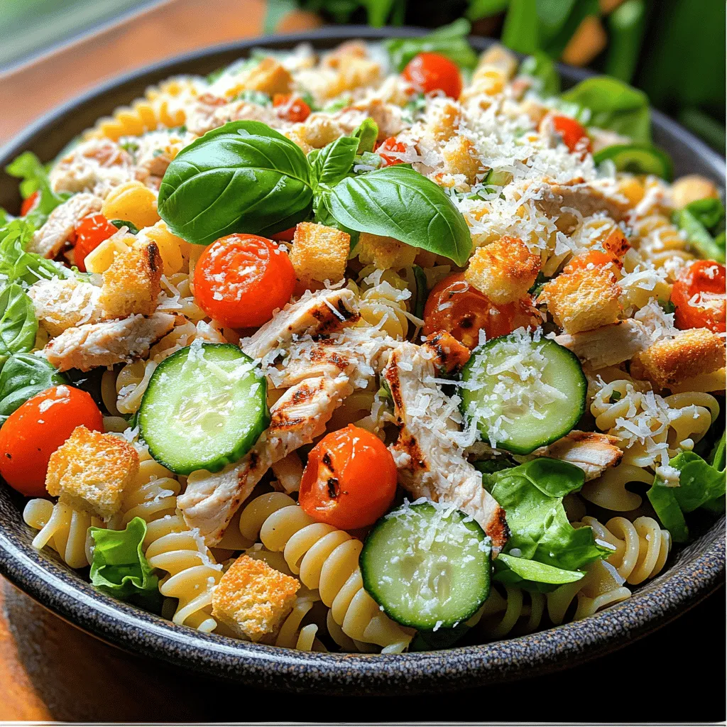 Are you on the lookout for a dish that combines the satisfying essence of pasta with the crisp freshness of a salad? Look no further than the Cool Caesar Chicken Pasta Delight. This recipe is not only refreshing and satisfying but also perfect for any occasion, be it a family dinner, a potluck gathering, or a quick lunch on a busy weekday. The balance of flavors—from the savory chicken to the creamy Caesar dressing, complemented by fresh vegetables—makes this dish a crowd-pleaser that caters to both busy families and culinary enthusiasts. Moreover, its ease of preparation and endless customization options allow you to adapt it to your taste, ensuring that it can be enjoyed by everyone at the table.