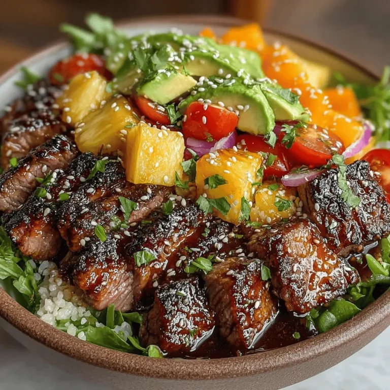 In the realm of culinary arts, fusion cuisine represents a delightful blend of diverse culinary traditions, combining flavors, techniques, and ingredients from different cultures to create innovative dishes. One such creation is the Tropical Beef & Pineapple Fusion Salad Bowl, a vibrant and refreshing dish that brings together the rich, savory notes of beef with the sweet, tangy essence of pineapple. This salad not only tantalizes the taste buds but also offers a nutritious option for those seeking a healthy meal without sacrificing flavor.