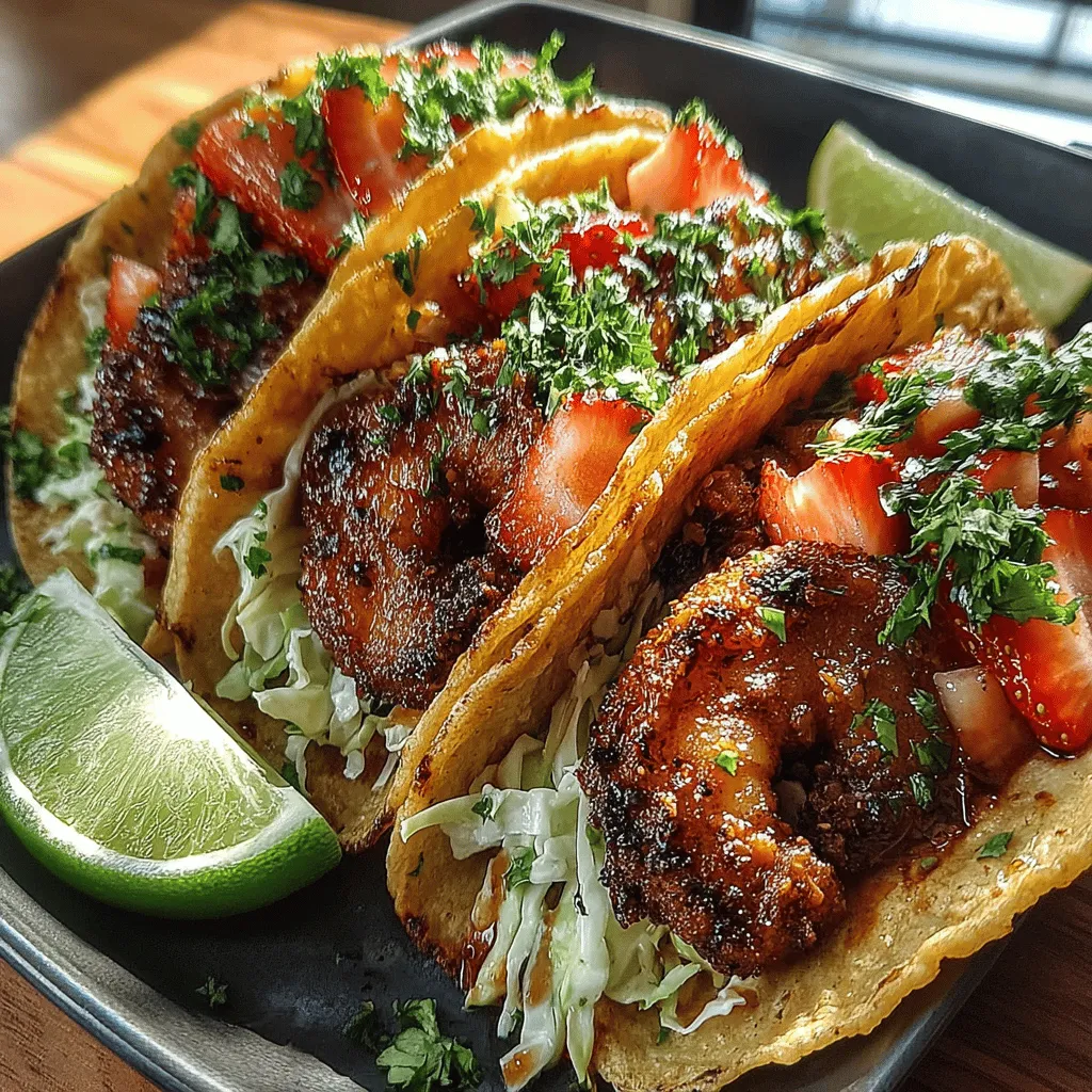 When it comes to quick, delicious meals that are bursting with flavor, few dishes can rival the appeal of Zesty Shrimp Tacos with Sweet Strawberry Slaw. This vibrant recipe brings together succulent shrimp seasoned to perfection and pairs them with a refreshing slaw that features sweet strawberries and a zesty dressing. The result is a delightful balance of savory and sweet that is sure to please any palate, making it an ideal choice for both weeknight dinners and lively gatherings.