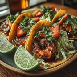 When it comes to quick, delicious meals that are bursting with flavor, few dishes can rival the appeal of Zesty Shrimp Tacos with Sweet Strawberry Slaw. This vibrant recipe brings together succulent shrimp seasoned to perfection and pairs them with a refreshing slaw that features sweet strawberries and a zesty dressing. The result is a delightful balance of savory and sweet that is sure to please any palate, making it an ideal choice for both weeknight dinners and lively gatherings.