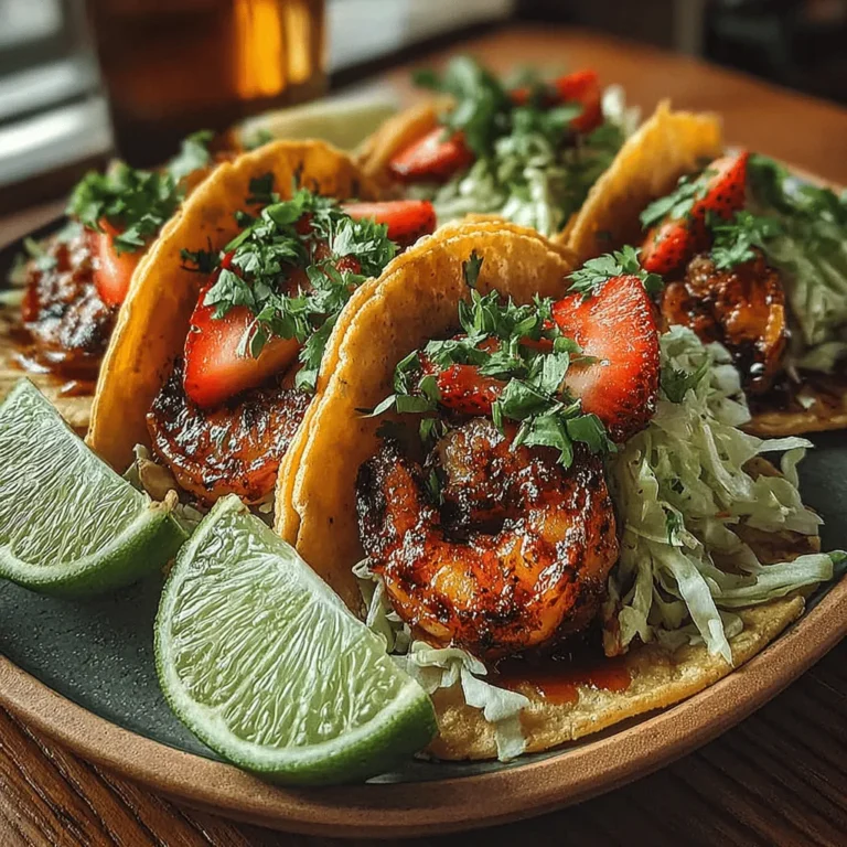 When it comes to quick, delicious meals that are bursting with flavor, few dishes can rival the appeal of Zesty Shrimp Tacos with Sweet Strawberry Slaw. This vibrant recipe brings together succulent shrimp seasoned to perfection and pairs them with a refreshing slaw that features sweet strawberries and a zesty dressing. The result is a delightful balance of savory and sweet that is sure to please any palate, making it an ideal choice for both weeknight dinners and lively gatherings.
