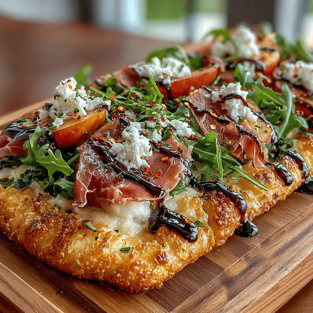 In the world of culinary delights, the marriage of sweet and savory elements can create a dish that leaves an indelible mark on the palate. One such recipe that beautifully embodies this delightful fusion is the Zesty Peach & Prosciutto Flatbread. This simple yet sophisticated dish features ripe, juicy peaches draped in salty prosciutto and complemented by creamy goat cheese, all layered on a crispy flatbread base. Whether enjoyed as a light lunch, a sophisticated appetizer, or a refreshing option for a summer picnic, this flatbread is not only visually appealing but also a feast for the taste buds.