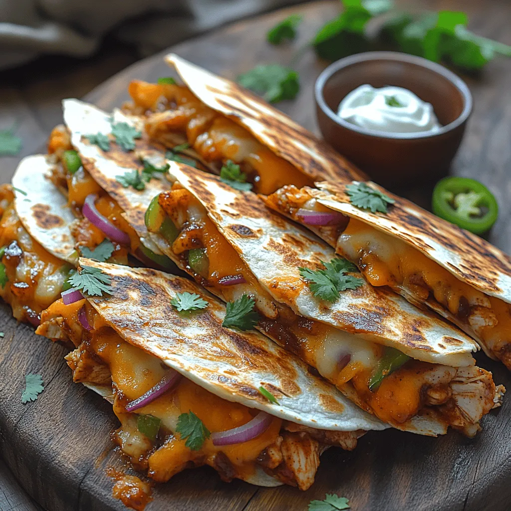 Delightful and bursting with flavor, Crispy BBQ Chicken Quesadillas are a culinary marvel that seamlessly blends savory chicken, tangy BBQ sauce, and gooey cheese, all enveloped in a perfectly crispy tortilla. This dish is not just a meal; it's an experience—a fusion of textures and tastes that can easily elevate any dining occasion. Whether you're in search of a quick weeknight dinner, a satisfying appetizer for a gathering, or simply a fun twist on traditional quesadillas, this recipe is poised to impress.