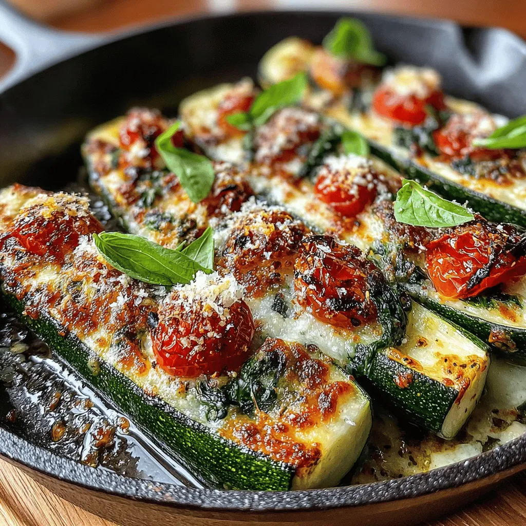 Mini Zucchini Parmesan Skillet Boats are a delightful culinary creation that brings together the best of fresh vegetables and rich cheeses, making for a healthy yet satisfying meal option. These vibrant skillet boats are not only visually appealing but also packed with flavor and nutrition, making them a perfect choice for a quick weeknight dinner or an impressive dish to serve at your next gathering. The combination of tender zucchini, sweet cherry tomatoes, nutrient-rich spinach, and a blend of cheeses creates a dish that is as delicious as it is versatile.