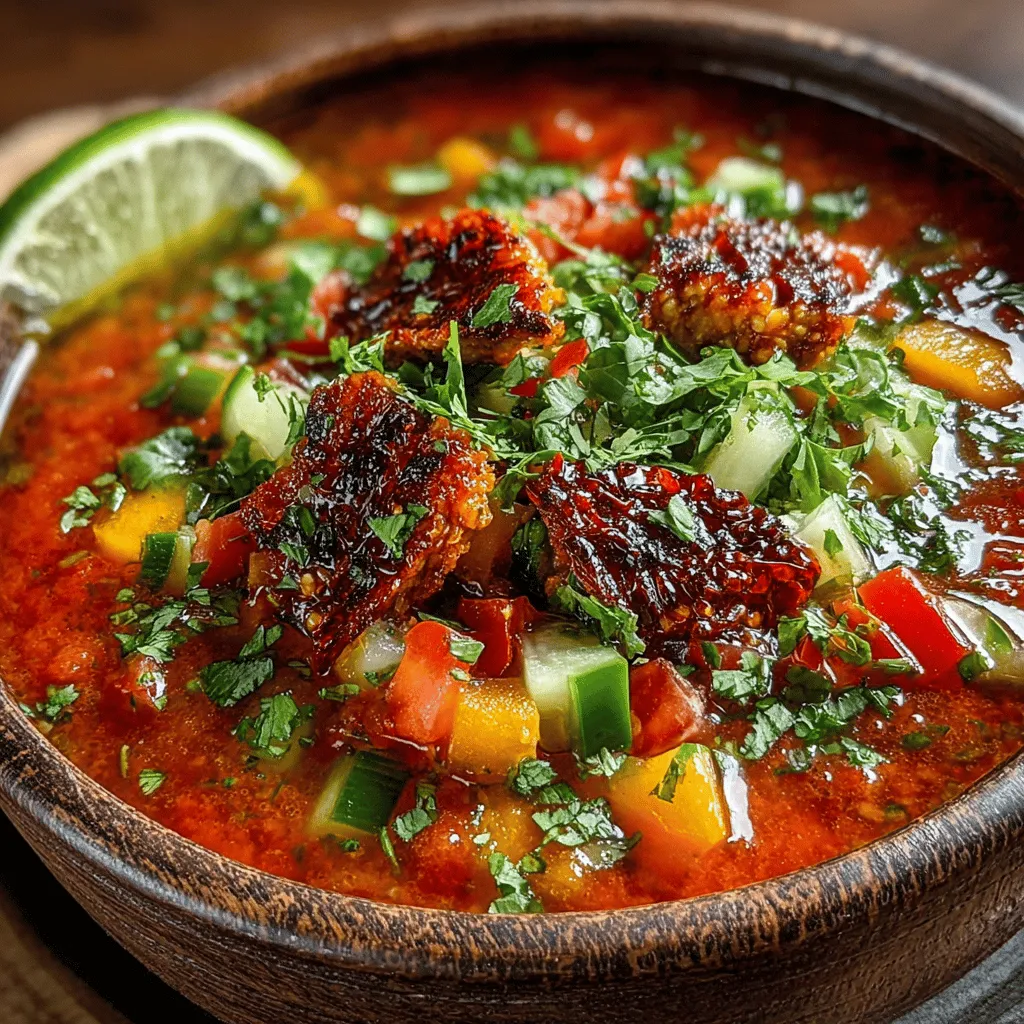 As the temperatures rise and summer approaches, there’s nothing more refreshing than a chilled bowl of gazpacho. This traditional Spanish dish has long been celebrated for its vibrant flavors and versatility, making it a staple on hot days when you crave something light yet satisfying. Gazpacho can be a blank canvas, allowing you to experiment with an array of fresh vegetables and herbs, but today, we’re taking a delightful twist on this classic with our Spicy & Sweet Hatch Chili Gazpacho.